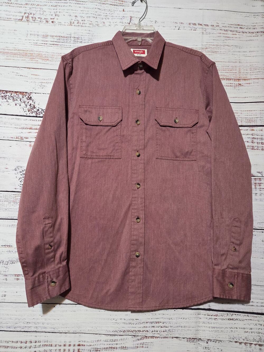 Wrangler Shirt Men's Medium Button Front Long Sleeve Brown